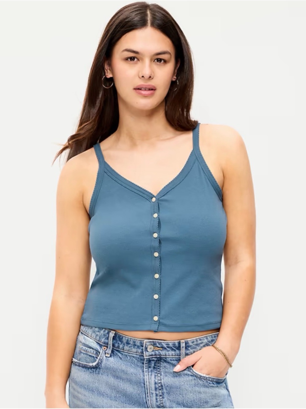 Old Navy Teal Button-Front V-Neck Cami Tank Small